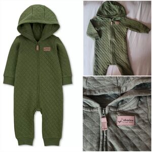 Carter's Olive Green Quilted Hooded Baby Boy One-Piece Bodysuit